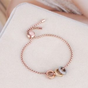 Michael Kors Rose Gold Crystal Logo Chain Bracelet